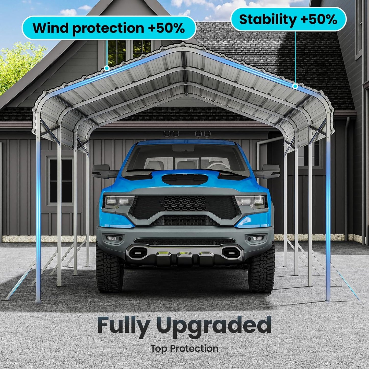 Heavy Duty Metal Carport – Sturdy Structure, All-Weather Protection, Easy Assembly for Cars, Trucks, Boats, Tractors, and Outdoor Storage (White, 10X15 FT)