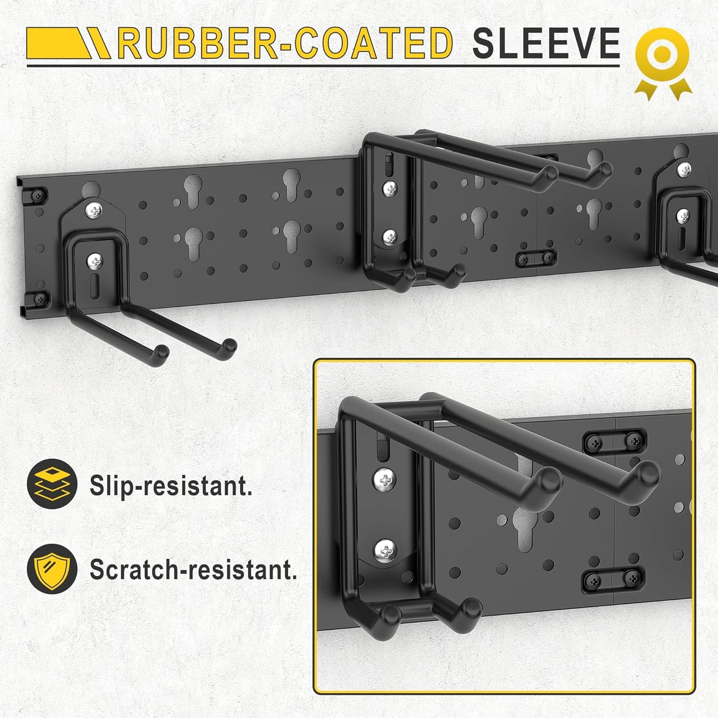 Ultrawall Garage Storage Organization, Versatile Storage Hooks Garden Tool Organizer Wall Mount, 64 Inch Yard Tool Organizer Hangers for Shovels, Rakes, Ladders, 19pcs Black