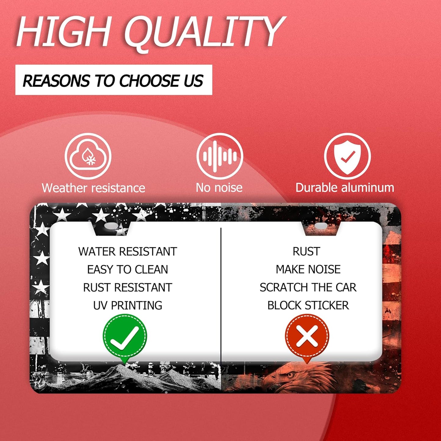 American Flag Eagle Mountains License Plate Frame Funny License Plate Holder Stainless Steel Accessories Cars Decor with 2 Holes Screws Fits Standard Us Ca Vehicles License Plate Frames 12.2 X 6 Inch