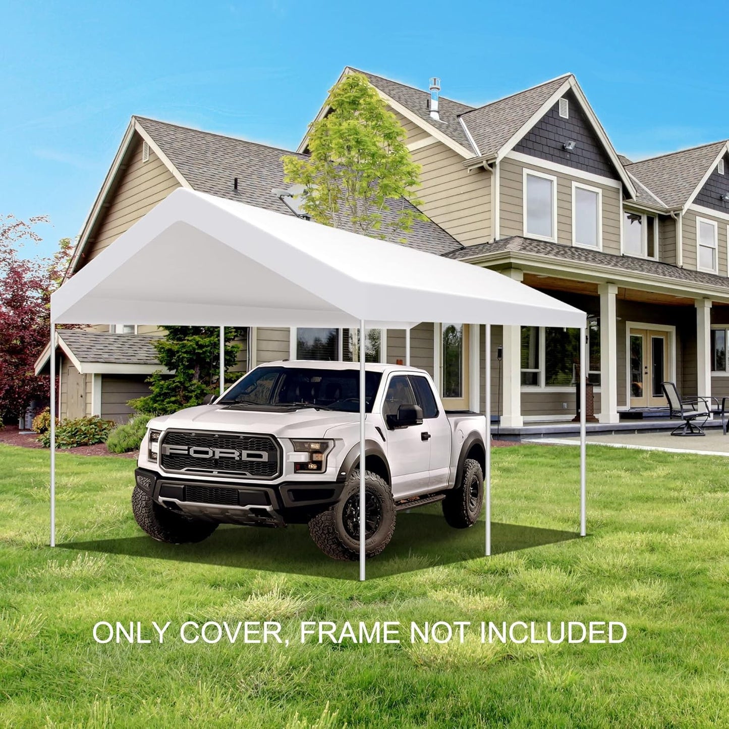 12'x20' Carport Replacement Canopy Cover for Car Garage Shelter Tent Party Tent Top Tarp with Ball Bungees (Only Top Cover, Frame is not Included)