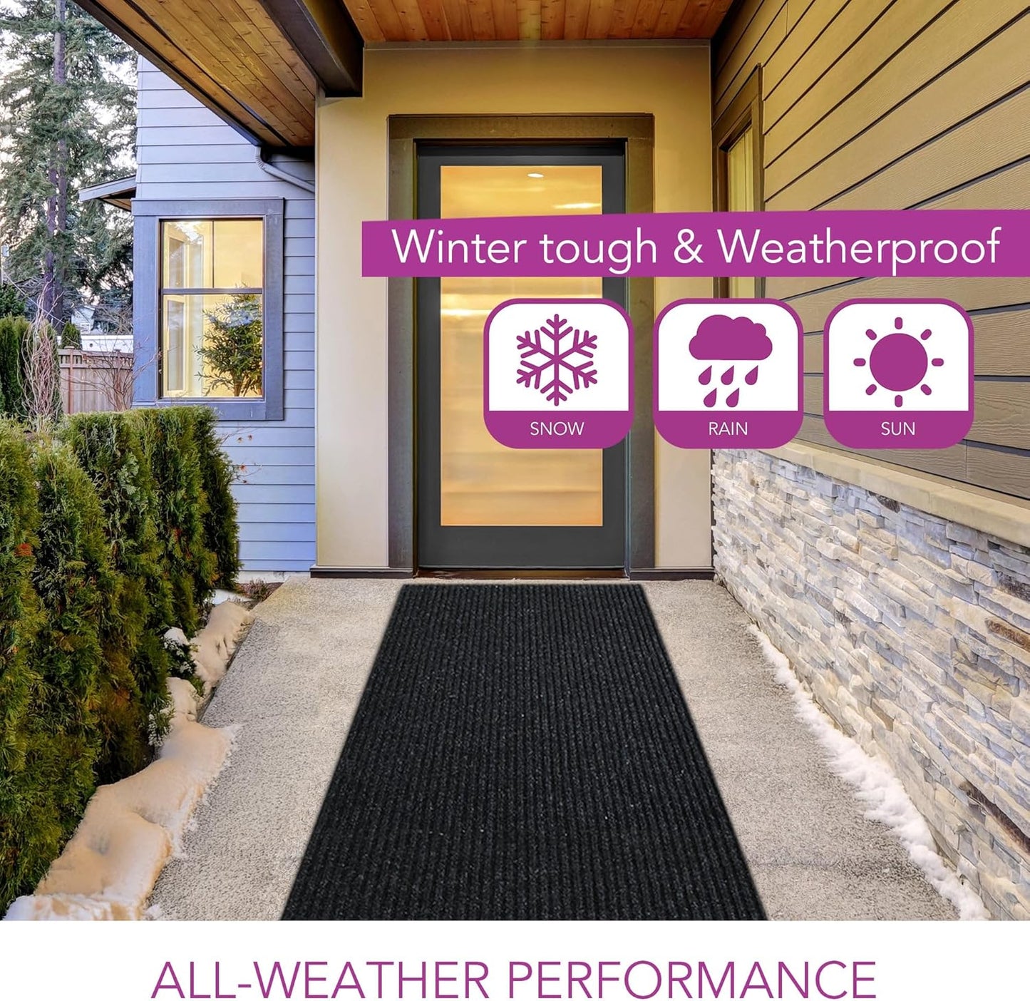 iCustomRug Spartan Weather Warrior Duty Indoor/Outdoor Utility Ribbed in 3ft,4ft,6ft Widths 70 Custom Sizes with Natural Non-Slip Rubber Backing 4'X28' in Black