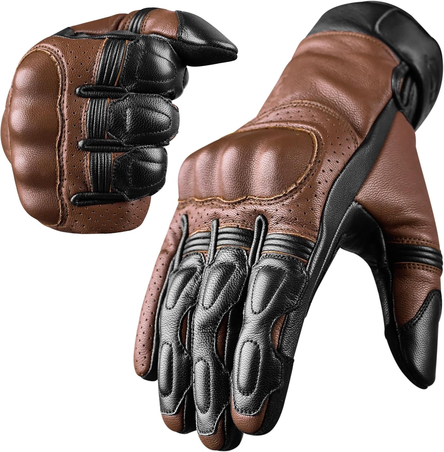 J.A.G. Motorcycle Gloves - Premium Leather Perforated Motorcycle Gloves for Men with Knuckle Protection | Touchscreen Motorbike Riding Gloves