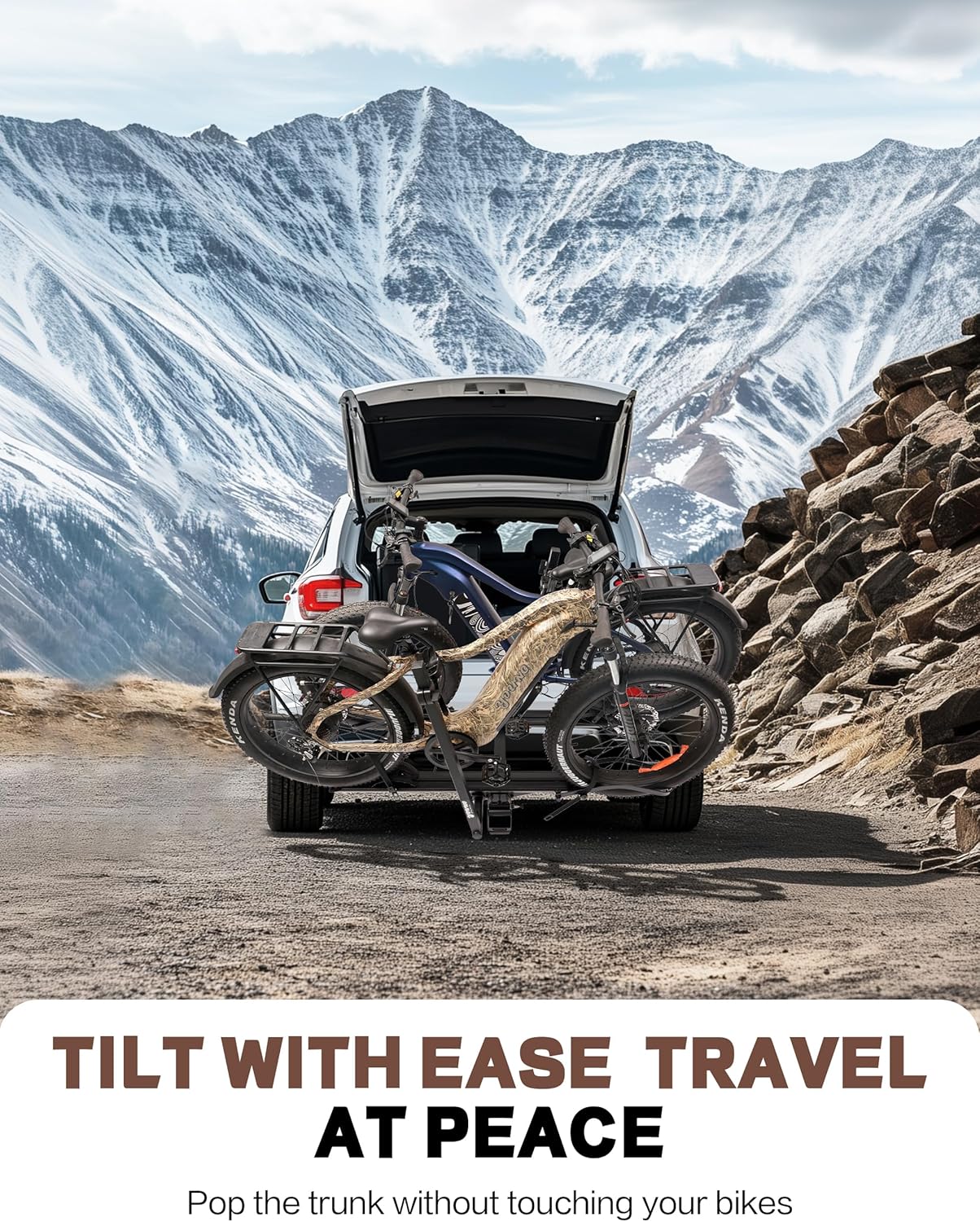 Young E-Bike Rack Hitch Mount Platform Style for Cars Trucks SUVs Minivans RV, fits E-Bike with Up to 5-inch Fat Tire, 200 lbs Capacity, Anti-falloff 360° Swirl Structure