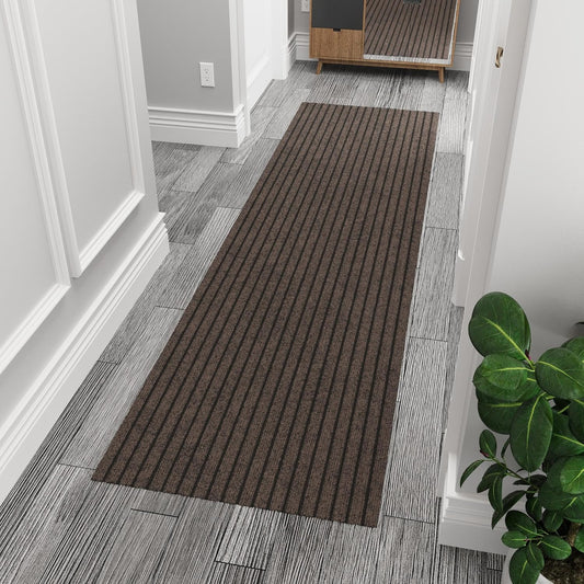Ottomanson 2' x 10' Hallway Runner with Scraper Pile Extra Durable Non-Slip Rug Mat for Indoor & Outdoor Use - Ideal for Kitchen, Entryway, Patio & Garage - High-Traffic Carpet, Brown