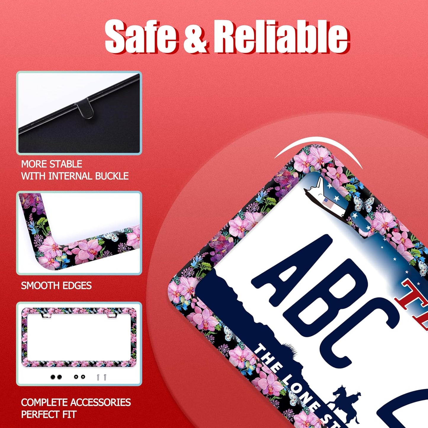 Cherry Blossom Butterfly License Plate Frame Funny License Plate Frames Stainless Steel Accessories Cars Decor with 2 Holes and Screws Fits Standard Us Ca Vehicles License Plate Holder 12.2 X 6 Inch