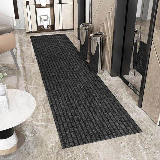 Ottomanson 2' x 48' Hallway Runner with Scraper Pile Extra Durable Non-Slip Rug Mat for Indoor & Outdoor Use - Ideal for Kitchen, Entryway, Patio & Garage - High-Traffic Carpet, Black