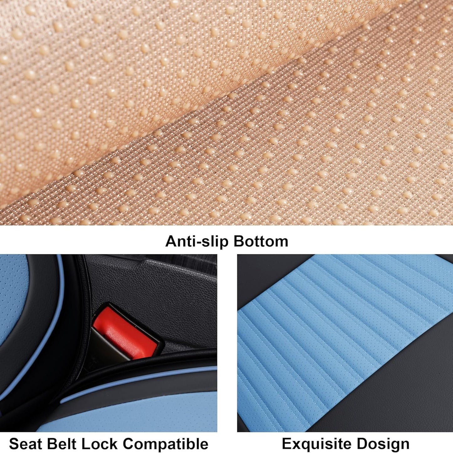 LINGVIDO Car Seat Covers, Breathable and Waterproof Faux Leather Automotive Seat Covers for Cars SUV Truck Sedan,Universal Anti-Slip Seat Cover with Backrest (Front Seat, Light Blue & Black)
