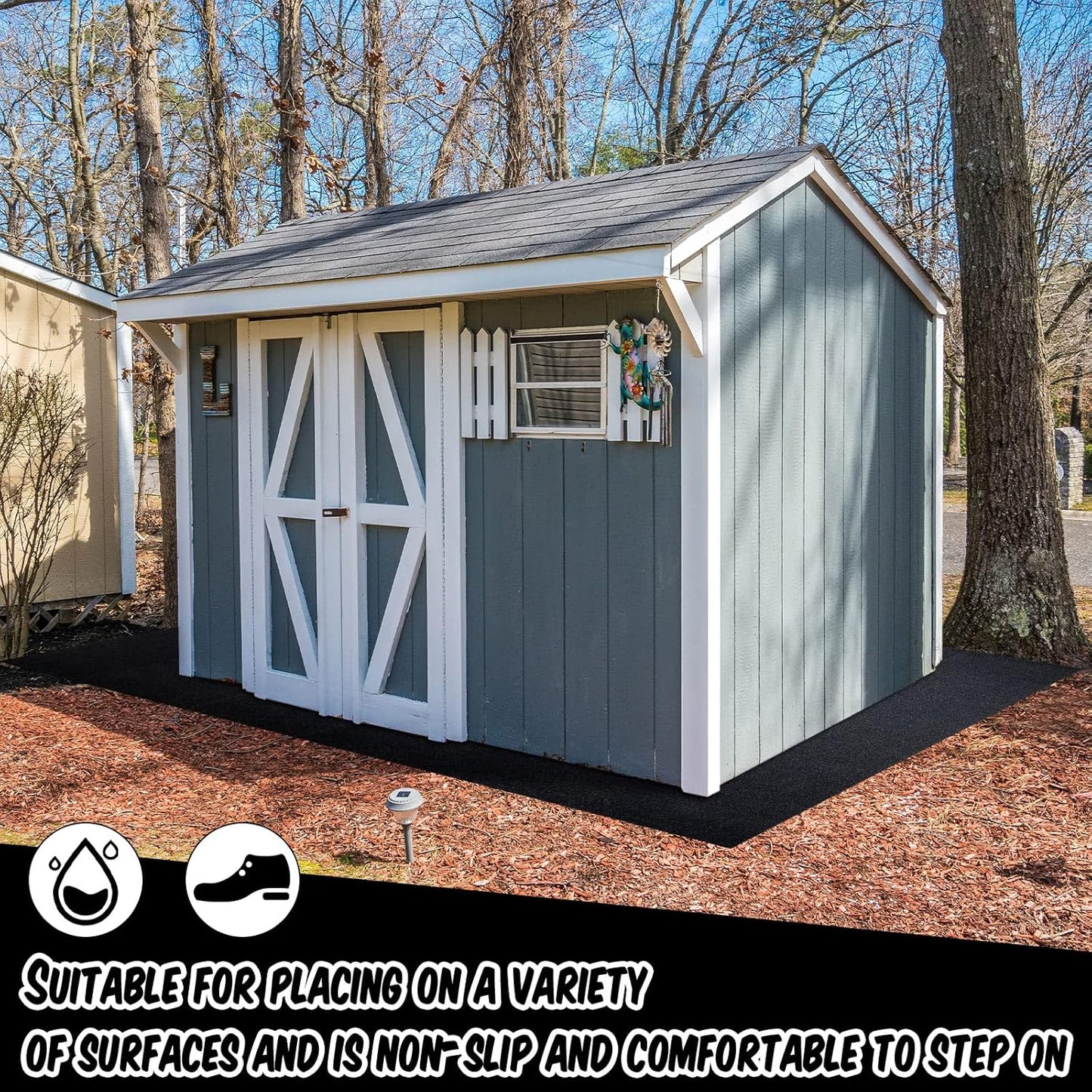 Haull Outdoor Storage Shed Floor Moat Waterproof Outdoor Carport Mat Thickened Soft Patio Furniture Pad Washable with Non Slip Backing, Storage Shed Not Included(4 x 7 ft)