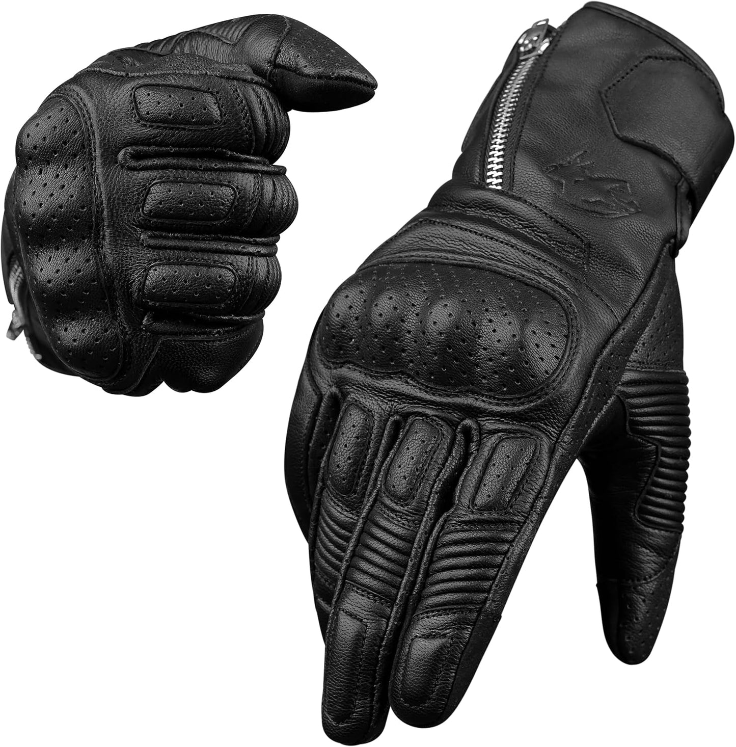 J.A.G. Motorcycle Gloves - Premium Leather Perforated Motorcycle Gloves for Men with Knuckle Protection | Touchscreen Motorbike Riding Gloves