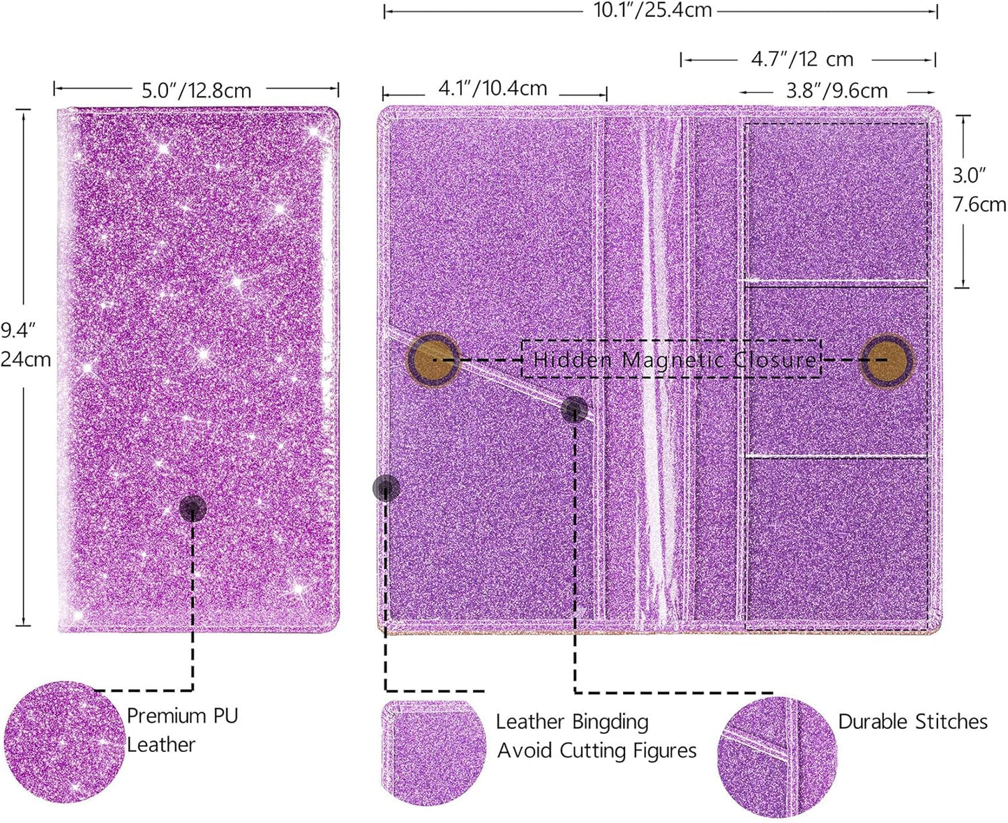 TOURSUIT Car Registration and Insurance Card Holder, Vehicle License Document Glove Box Compartment Organizer, Interior Car Accessories for Women Men Teens (Glitter Purple)
