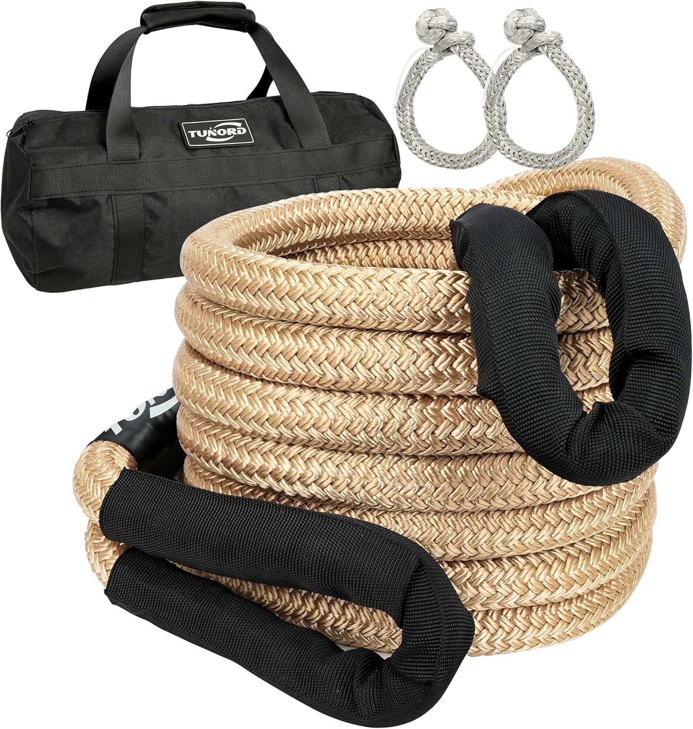 Nylon Kinetic Recovery Tow Rope Heavy Duty Offroad Snatch Strap for for Trucks SUV UTV ATV Tractor Car Jeep, Tractor, Bobcat, Ram 2500, Silverado 2500, Ford F250 (Golden, 7/8" x 20')