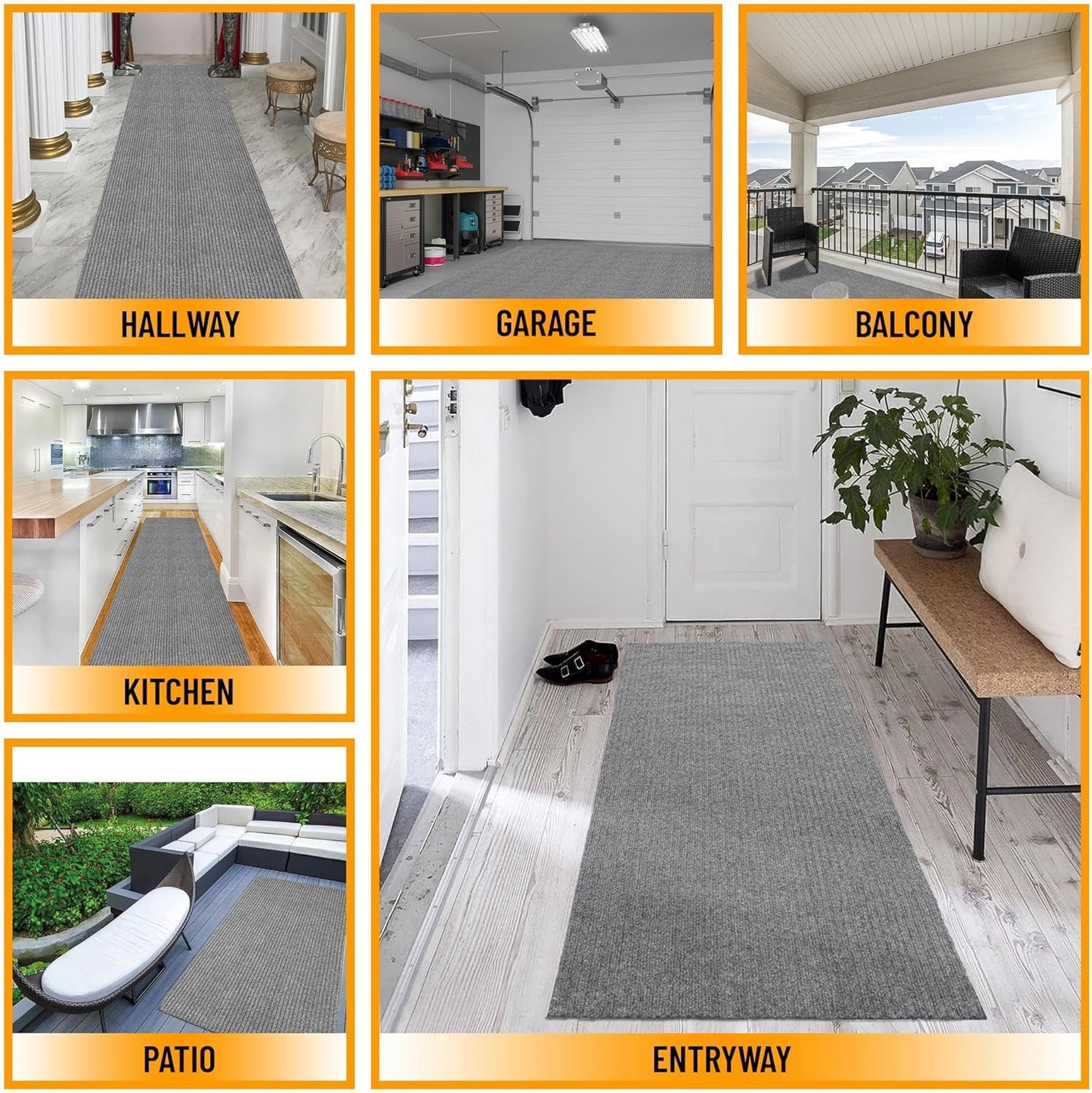 Ottomanson 3'11" x 12' Hallway Runner with Scraper Pile - Extra Durable Non-Slip Rug Mat for Indoor & Outdoor Use - Ideal for Kitchen, Entryway & Garage - High-Traffic Carpet, Gray