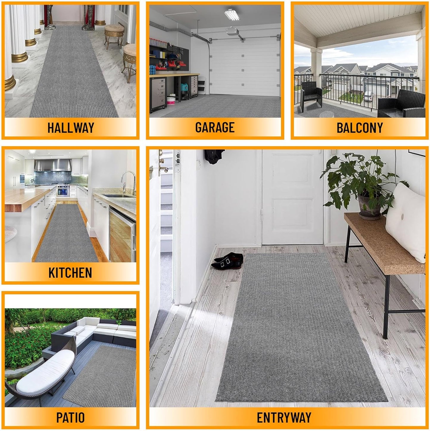 Ottomanson 2'7" x 12' Hallway Runner with Scraper Pile - Extra Durable Non-Slip Rug Mat for Indoor & Outdoor Use - Ideal for Kitchen, Entryway & Garage - High-Traffic Carpet, Gray