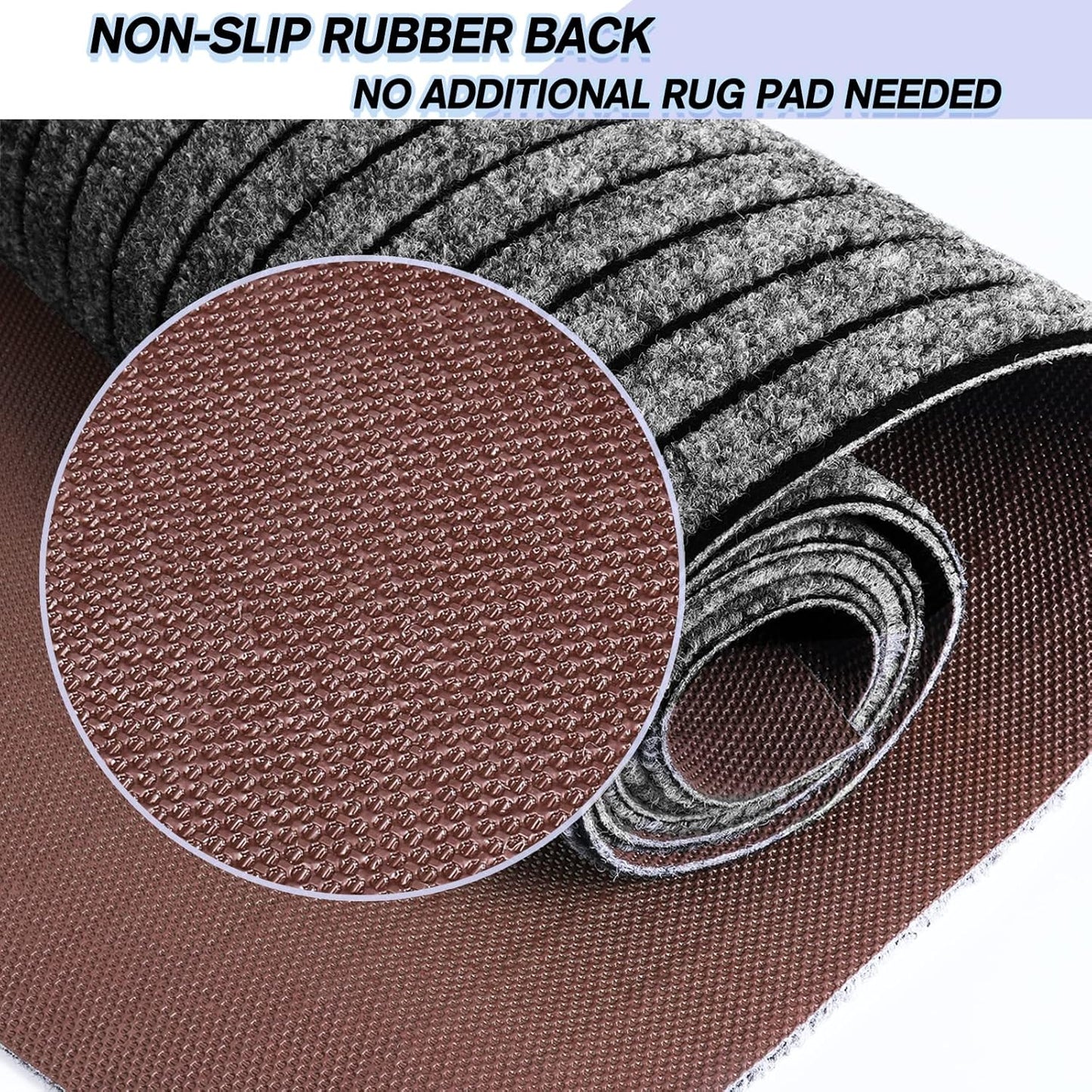 Custom Size Backed Non-Slip Area Rugs Runner, Easy Clean, Waterproof Runner Rugs for Hallway Entryway, Kitchen, Laundry, 2FT x 11FT, Gray Stripe