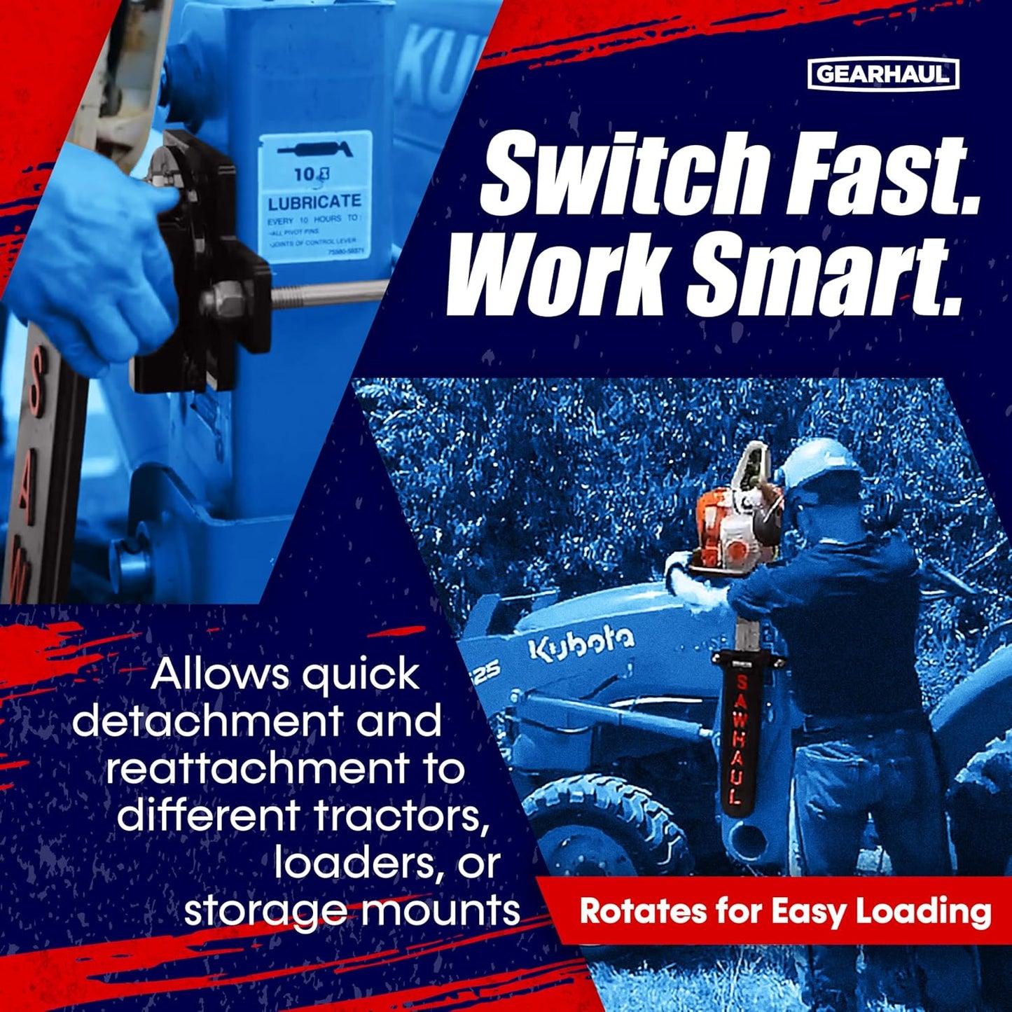 SawHaul Snap-Lok Universal Chainsaw Carrier Kit for Tractors and Skid Steers – 20 Inch Red Scabbard with Rotating Mount – Compatible with All Chainsaw Brands – Made in USA