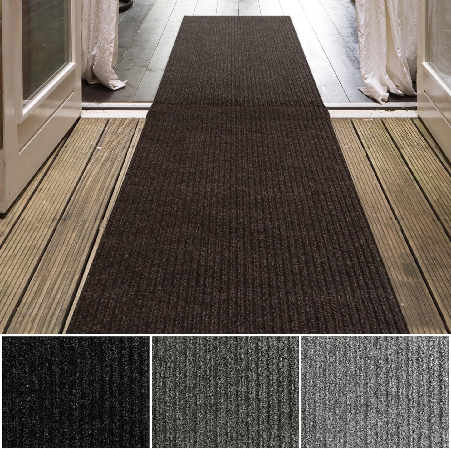iCustomRug Spartan Weather Warrior Indoor/Outdoor Utility Ribbed Carpet Runner with Non-Slip Thermoplastic Rubber Backing, 3ft X 50ft in Brown