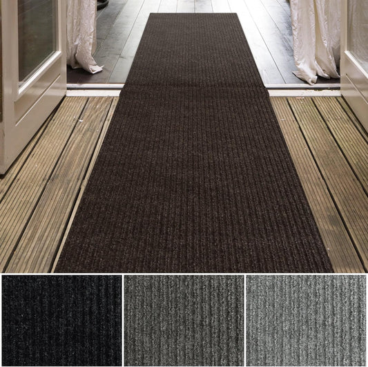 iCustomRug Spartan Weather Warrior Indoor/Outdoor Utility Ribbed Carpet Runner with Non-Slip Thermoplastic Rubber Backing, 6ft X 76ft in Brown