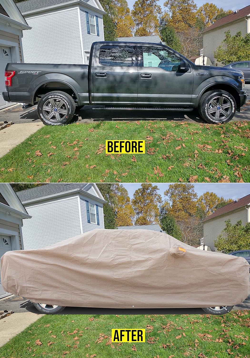 Tecoom Thick Shell Truck Pickup Car Cover Waterproof Windproof with Straps Buckles Antenna Patch Fit for Ford F150 Ram 1500 Chevy Silverado Toyota Tundra GMC Sierra Full Size Truck Length Up to 245"
