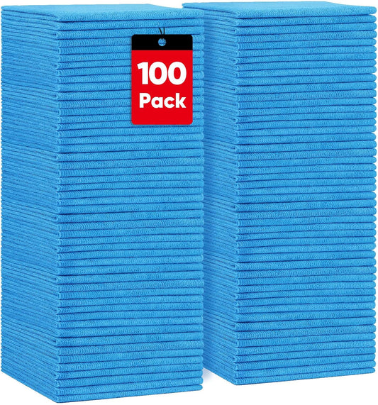 HOMEXCEL Blue Shop Towels 100 Pack, Reusable Microfiber Towels for Cars, Bulk Multipurpose Microfiber Cleaning Cloths, Lint Free Cleaning Rags for Car, House and Kitchen, 11.5 x 11.5 inch