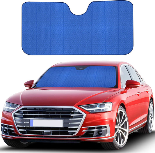 EcoNour Accordion Car Windshield Sun Shade (Blue) | Reflective Car Window Shades for Front Window | Sun Visor Blocks Heat & UV Rays | Controls Interior Temperature | 58 x 28 Inches