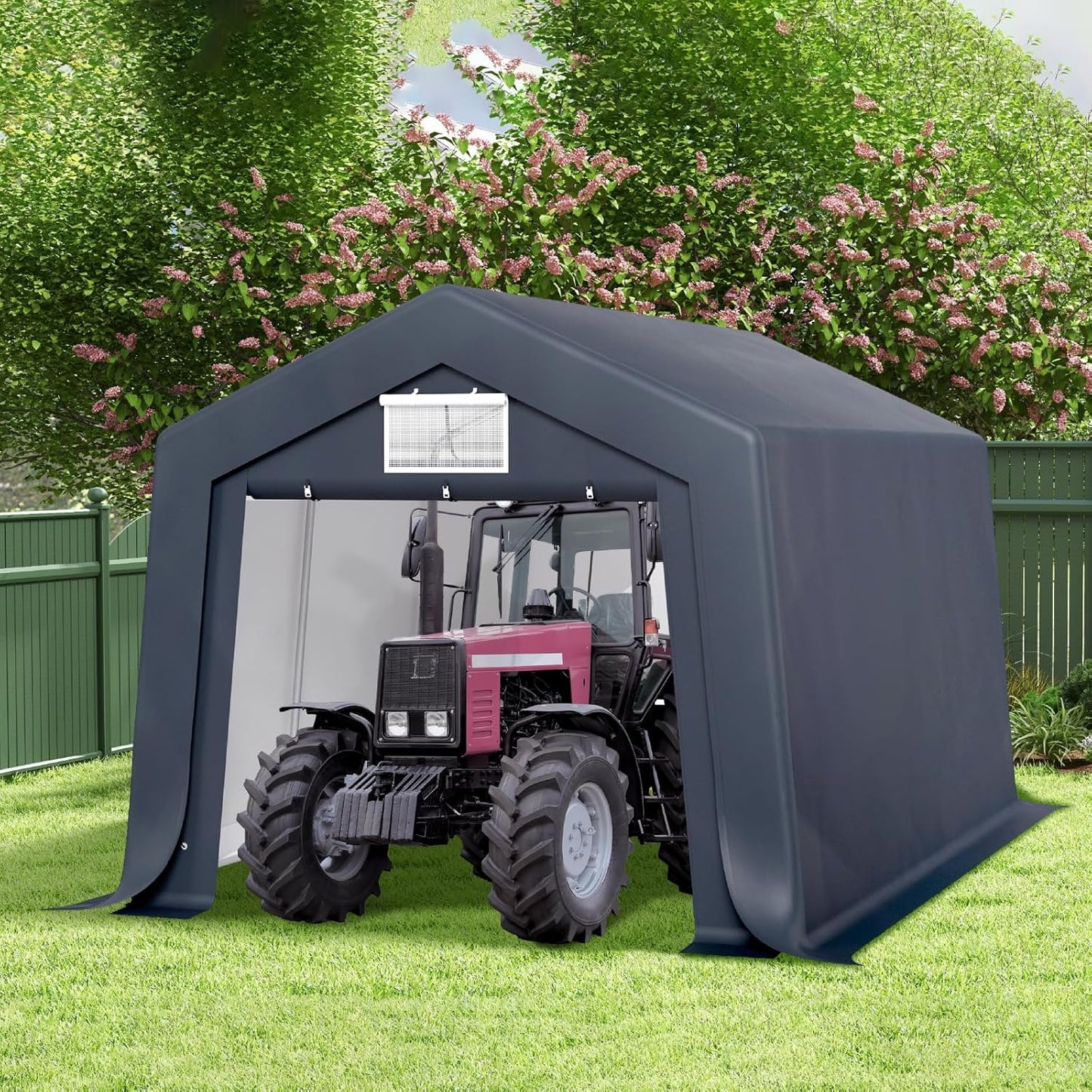 GREEN PARTY Storage Shelter Shed, 10x15 ft Portable Shed Outdoor Carport with Roll-up Zipper Door & Vents, Outdoor Storage Shed Portable Garage for Motorcycle, Bike, Waterproof & UV Protected, Gray