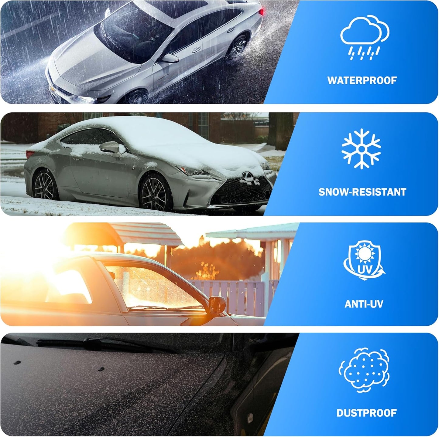 Car Cover Waterproof All Weather Outdoor Windproof Dustproof UV Protection Fit Coupe Audi e-tron GT,Chvrolet Camaro/Monte Carlo,Dodge Challenger/Charger,Honda Clarity etc.