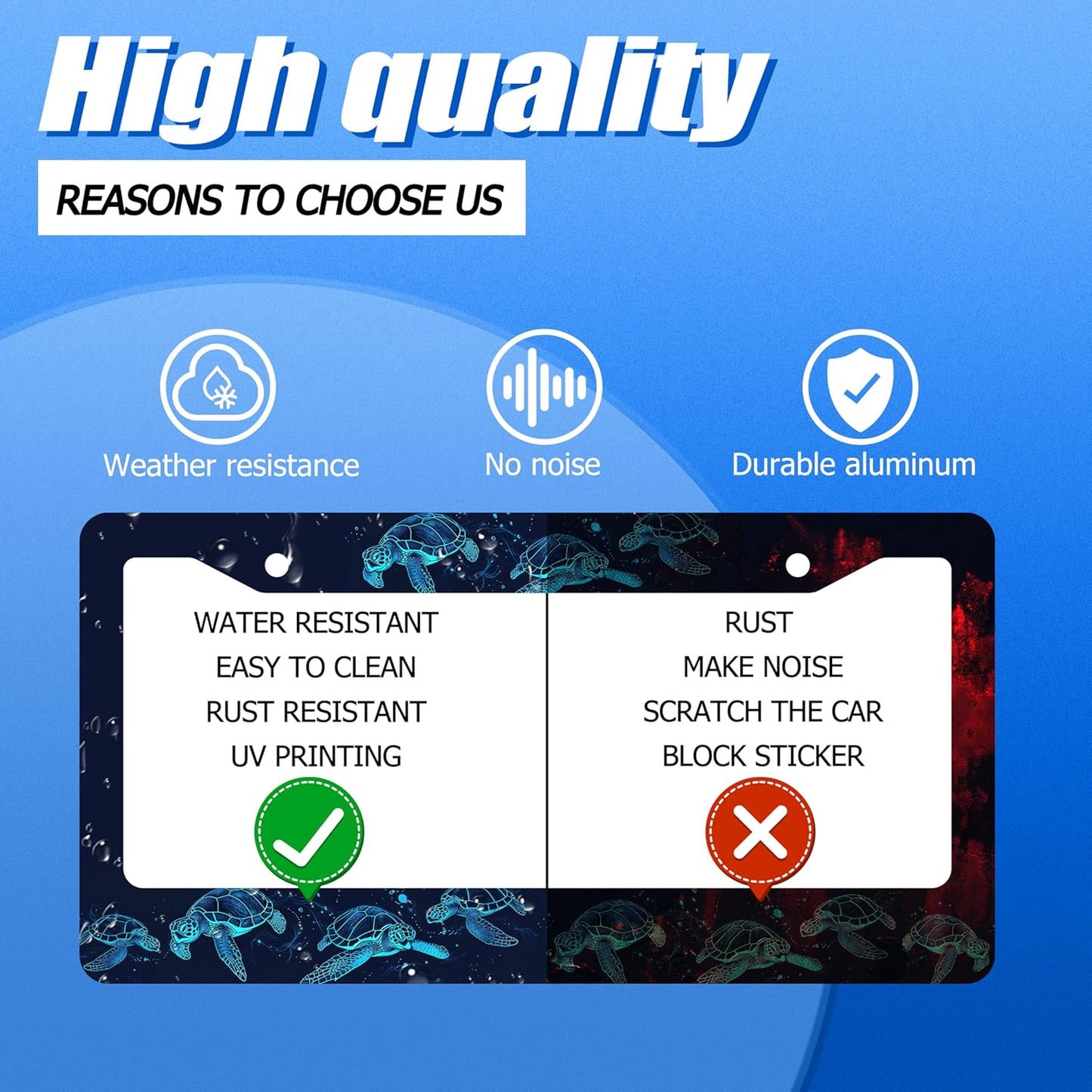 Sea Turtle License Plate Frame Blue Turtles License Plate Stainless Steel Funny License Plate Holder Ocean Animal Car Accessory Car Decoration 12.3" x 6.3" Fits Standard Vehicles Size