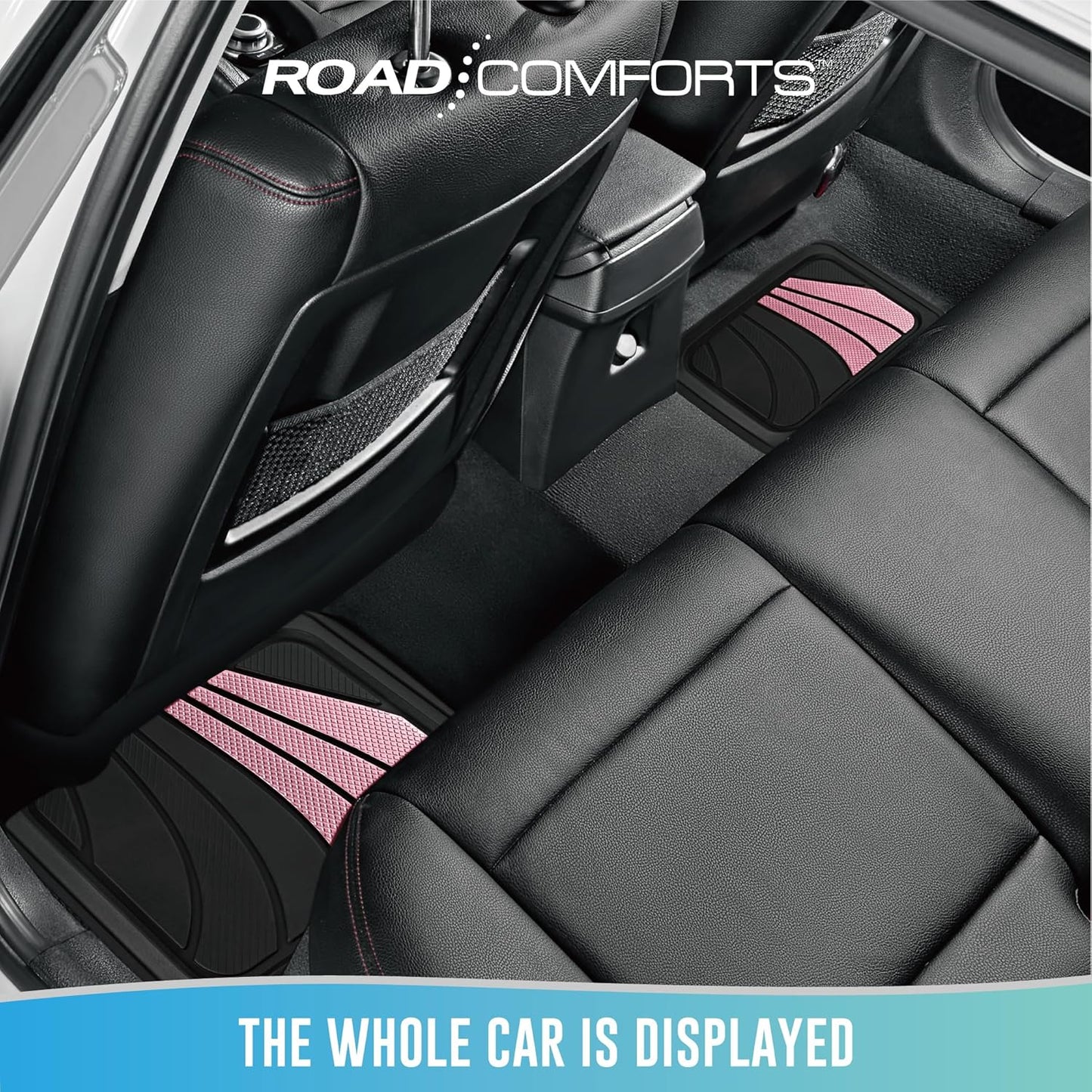 Road Comforts Car Floor Mats Full Set – Front & Rear Car Floor Mats with Aluminum Design, Anti-Slip Backing, All-Weather Protection, Trim-to-Fit Car Mats for Most Sedans, SUVs & Vans - Pink