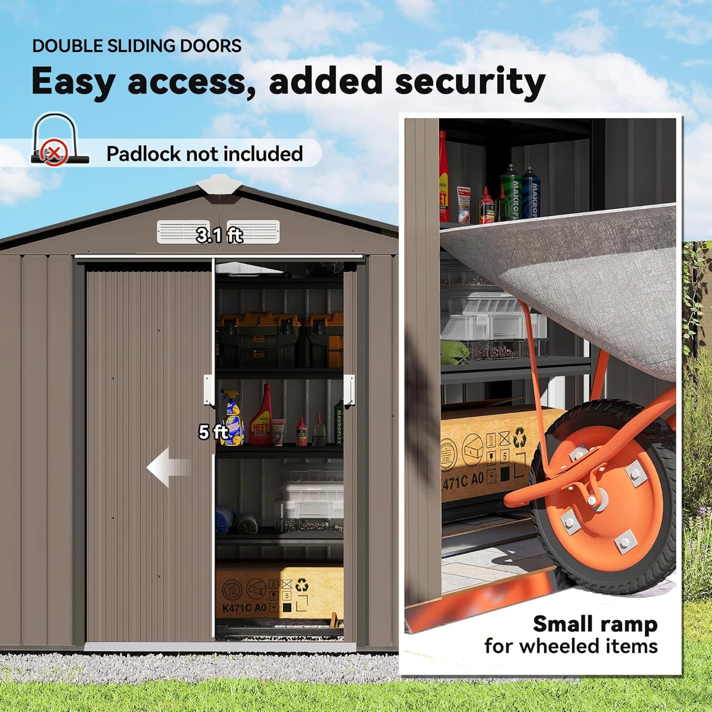 Outsunny 7' x 4' Outdoor Storage Shed, Garden Tool Metal Shed with Foundation Kit, Double Lockable Door, Air Vents and Sloping Roof, for Backyard, Patio, Lawn, Brown