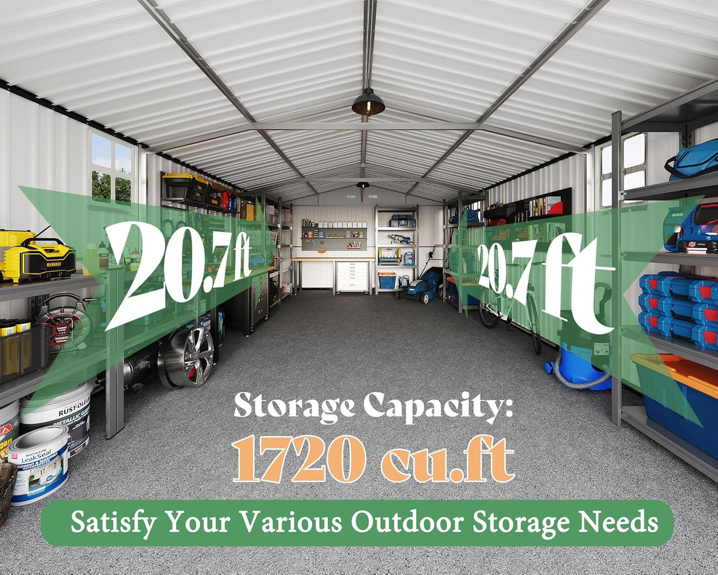 AMERLIFE 13.2x21x8 FT Outdoor Metal Garage Shed, Extra Large Storage Shed with Double Hinged Doors, 4 Windows, Carport for Car, Truck, Bike and Lawn Equipment, Dark Grey