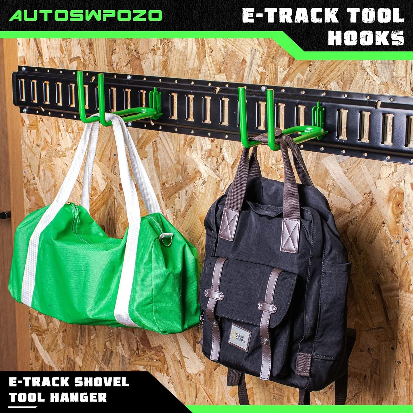 4-Pack E-Track Heavy Duty Shovel/Tool Hanger, E Track Hooks for Tools, Rakes, Spades in Trailers, Trucks, Workshop and Warehouse with E-Tracks, E Track Accessories Tool Holder (Green)