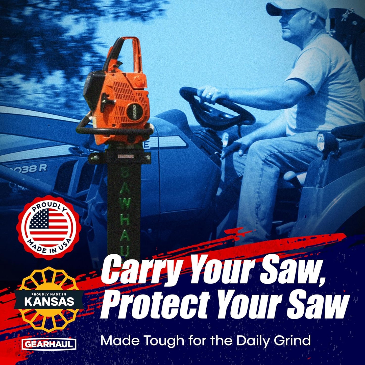 SawHaul Universal Tractor Chainsaw Holder - Made in Kansas USA - Fixed Mount Chainsaw Carrier (36" Green) Compatible w/All Brands