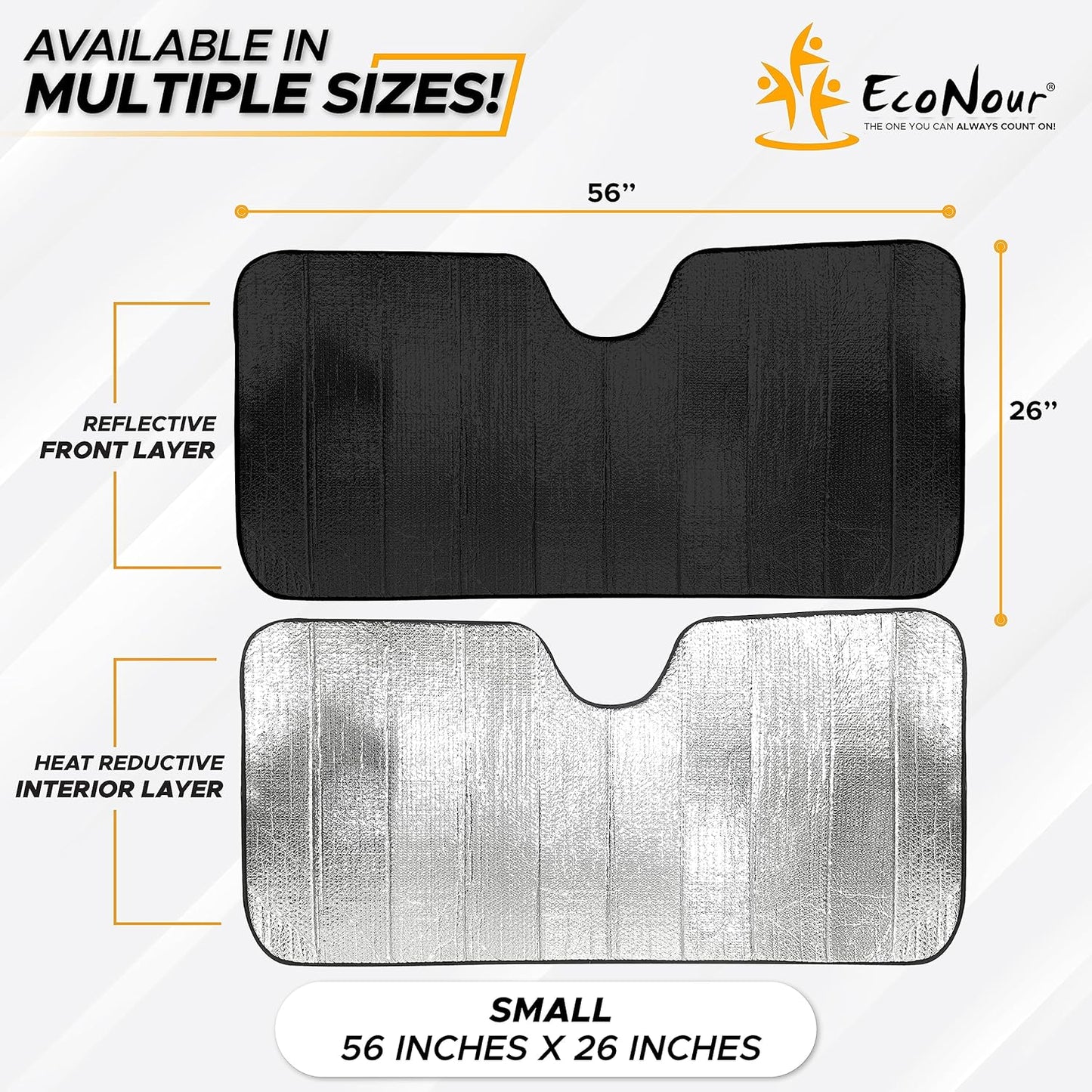 EcoNour Accordion Car Windshield Sun Shade | Reflective Car Window Shades for UV & Sun Protection | Foldable Windshield Cover Keeps Interior Cool | 26 x 56 Inches