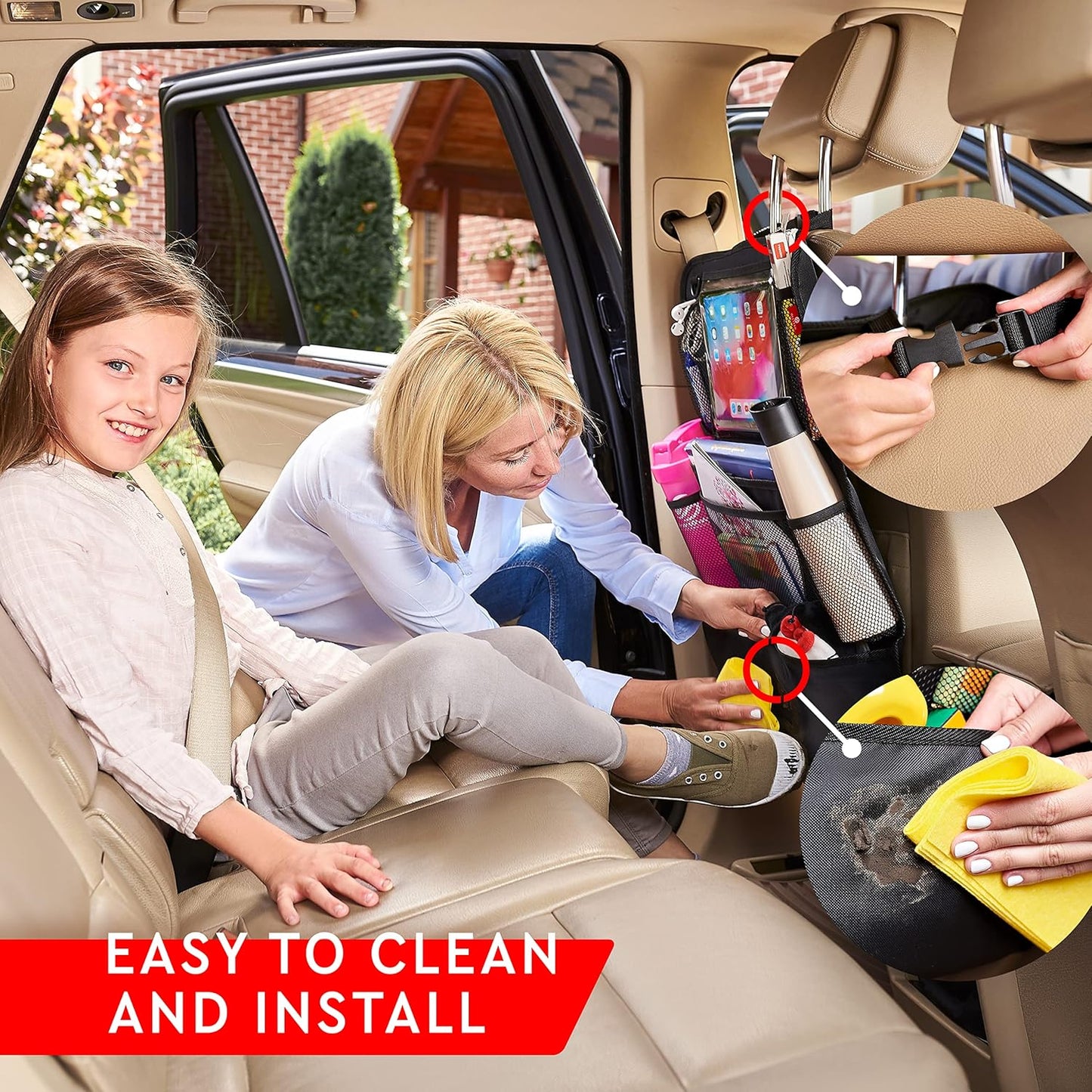 Helteko Backseat Car Organizer, Kick Mats Back Seat Protector with Touch Screen Tablet Holder, Back Seat Organizer for Kids with 9 Storage Pockets, Travel Accessories (2 Pack, Ocean Blue)