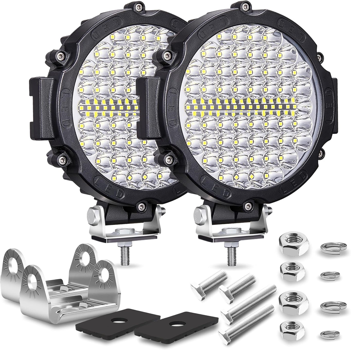 7 Inch Round LED Offroad Lights, LED Light Pods 120W 10000lm for Truck ATV UTV RV SXS Car Off Road Driving Light, Off-Roading Fog Tractors Work Lights Flood Beam, 2 Pack