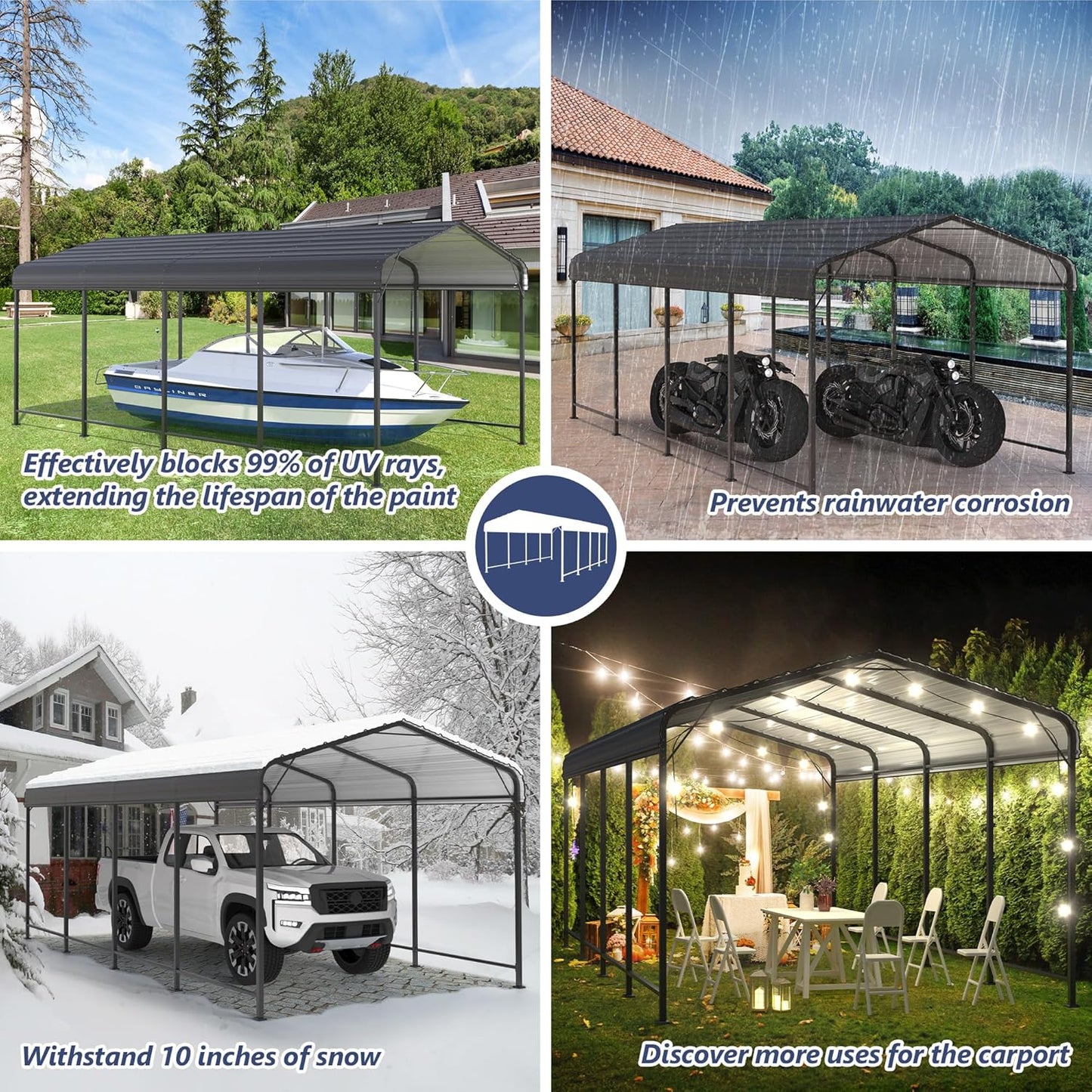 SUNBURY 10x20 FT Carport, Heavy Duty Car Port Canopy with Galvanized Steel Roof, Outdoor Garage Car Shelter Shade with Heavier Metal Frame, for Car, Boat, Pickup and Tractors, Grey