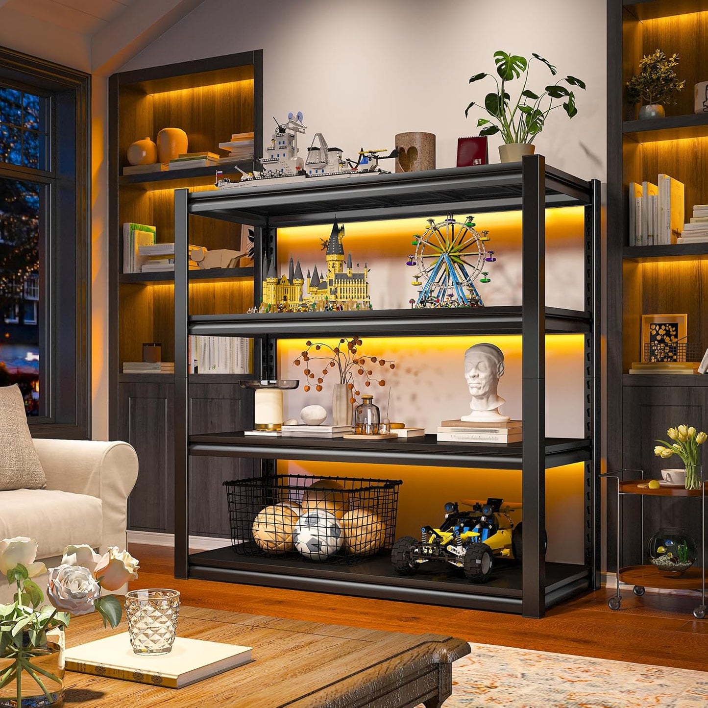 Raybee 40" Wide Heavy Duty Garage Storage Shelves, 3 Pack, Adjustable 4 Tier Metal Shelves for Warehouse, Pantry, Kitchen, 40" W x19 D x57 H, Black