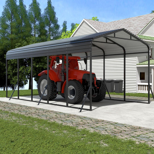 Xilingol Metal Carport, Heavy Duty Carport Canopy with Galvanized Steel Frame and Roof, Outdoor Storage Shed, Car Tent Garage Shelter for Pickup, Truck, Boat and Tractor (12x25 FT Black)