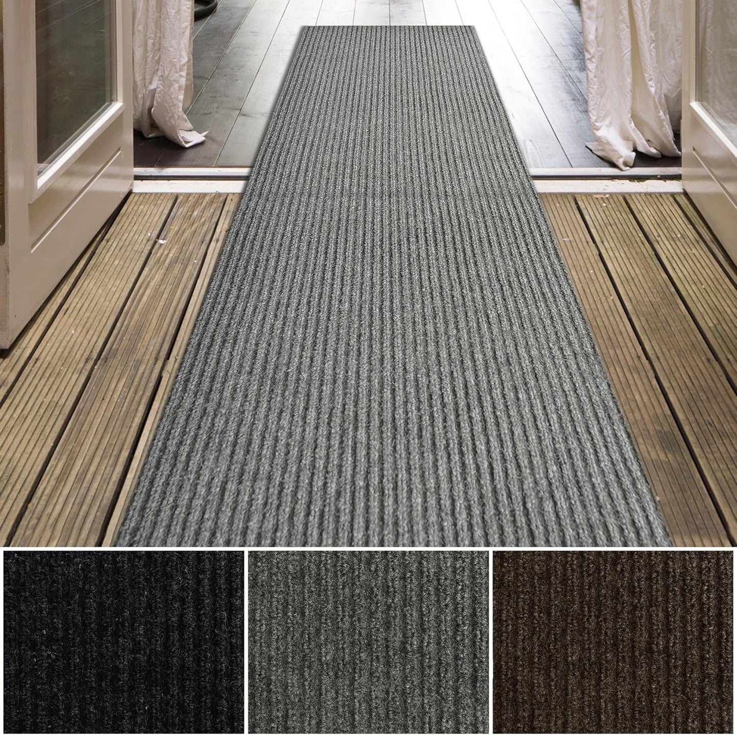 iCustomRug Spartan Weather Warrior Duty Indoor/Outdoor Utility Ribbed in 3ft,4ft,6ft Widths 70 Custom Sizes with Natural Non-Slip Rubber Backing 4'X78' in Grey
