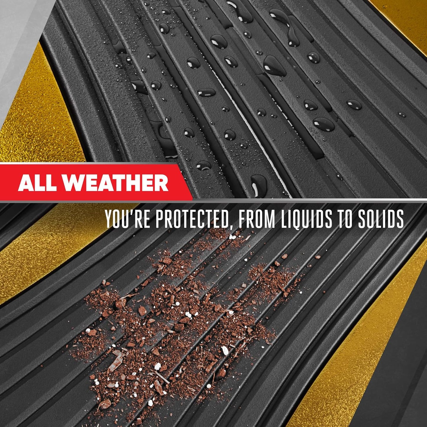 Motor Trend ChromeTech Car Floor Mats Full Set - Durable Rubber Floor Mats for Cars with Two Tone Accent, All Weather Interior Protection for Front and Rear with Non-Slip Backing, Black/Gold