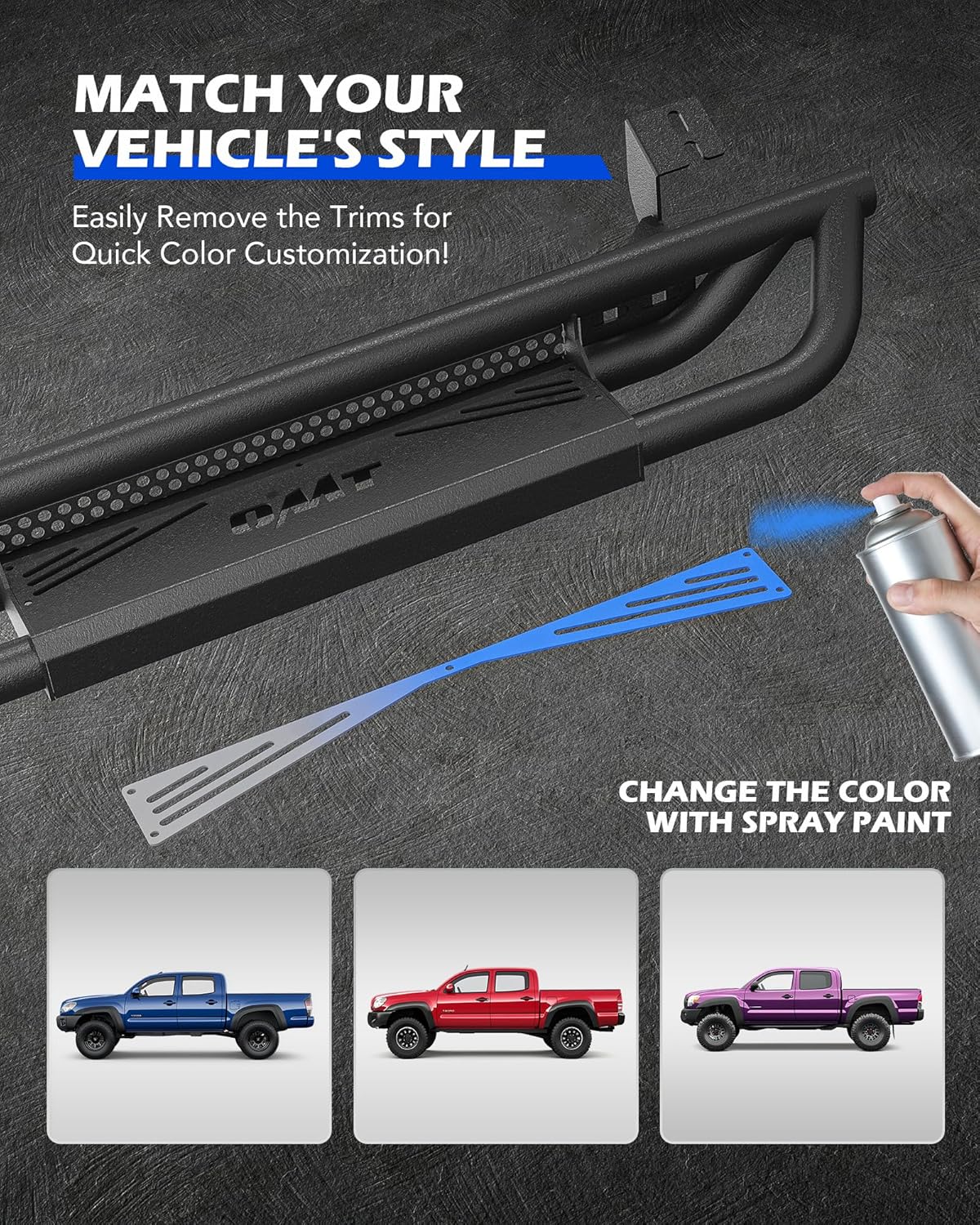 Running Boards Compatible with Toyota Tacoma Double Cab 2005-2023, 6.6" Side Steps with Paintable Step Plates, Heavy Duty Nerf Bar with Triple-Shield Anti-Corrosion Technology, Single Stair