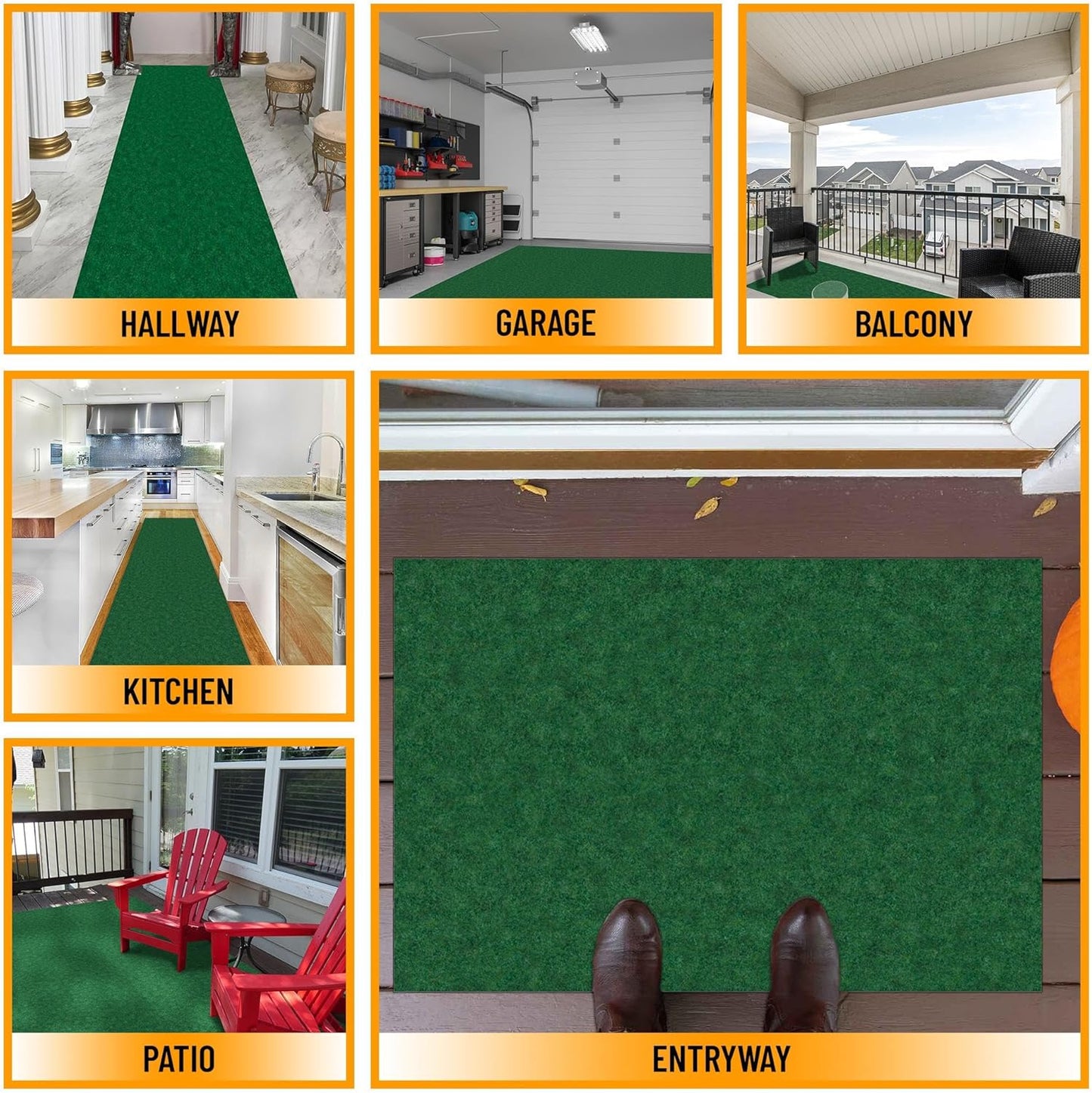 Ottomanson 2'7" x 16' Hallway Runner with Scraper Pile - Extra Durable Non-Slip Rug Mat for Indoor & Outdoor Use - Ideal for Kitchen, Entryway & Garage - High-Traffic Carpet, Green