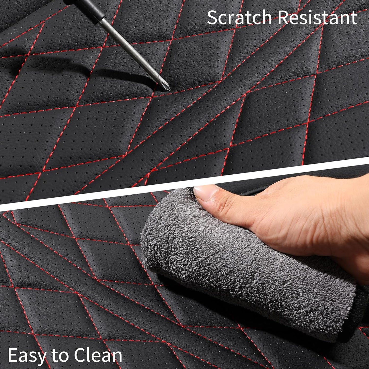 Car Seat Cover Custom Fit for Dodge Ram 1500 2500 3500 2002-2025 Faux Leather Seat Cover Set Compatible with Crew Quad Regular Cab Pickup Truck Cushions (Black Redline, Full Set, Curved Rear)