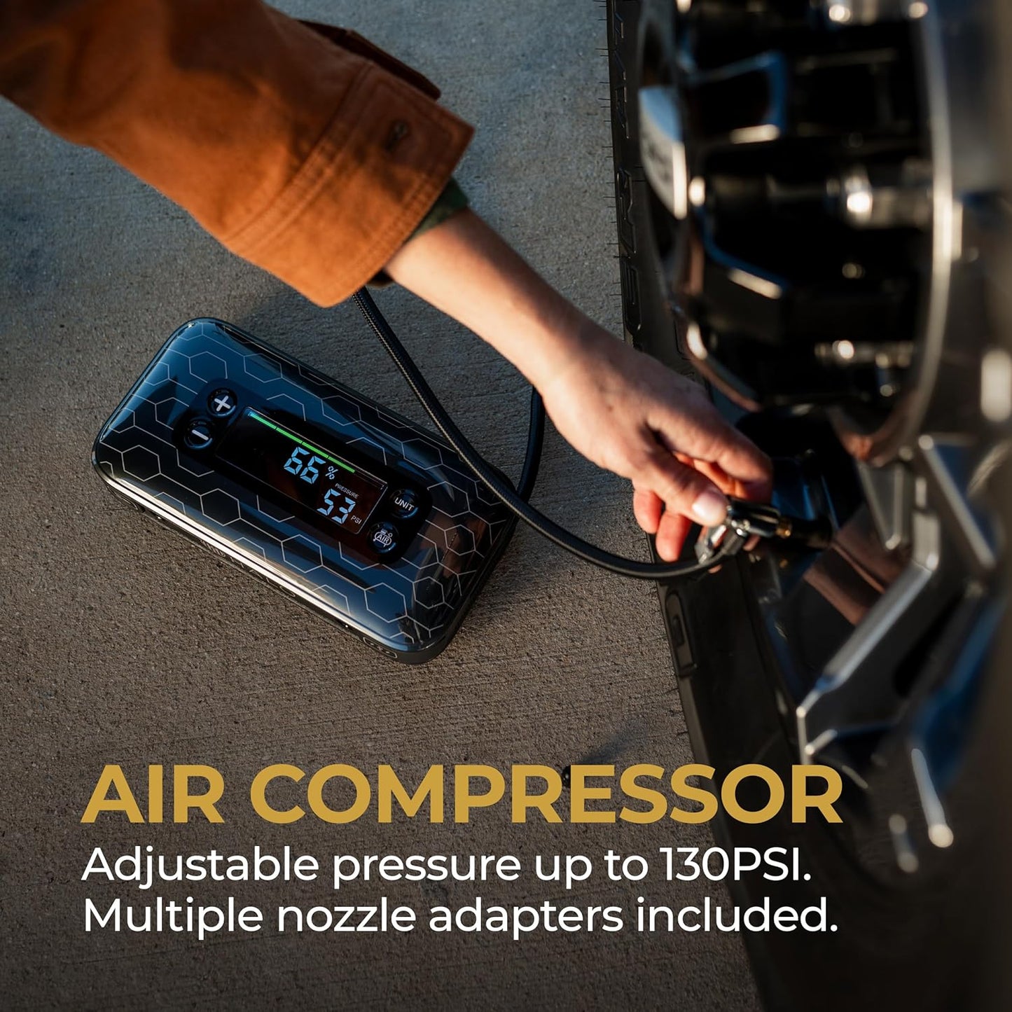 HALO Bolt Air+ 1750 Portable Car Battery Jump Starter | 130 PSI Air Compressor, 59.9Wh USB Power Bank, Large Display, Emergency Floodlight & Charger, Jumps Cars SUVs & Trucks, Inflates Tires — Blue