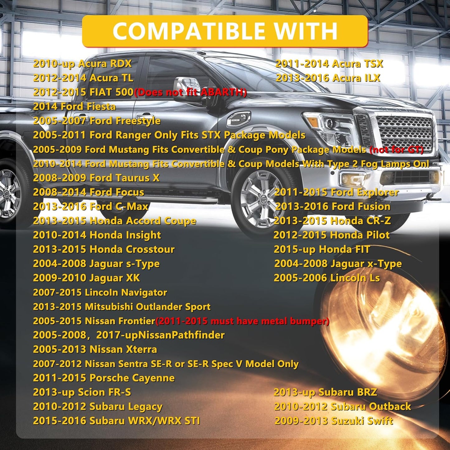 Fog Light Lamp Assembly Replacement 4F9Z-15200-AA Compatible with Acura Honda 2008-2014 Ford Focus, 2006-2014 Mustang, 2005-2011 Ranger STX, 2011-2014 Explorer - Clear Lens H11 Halogen Bulbs (Pair)