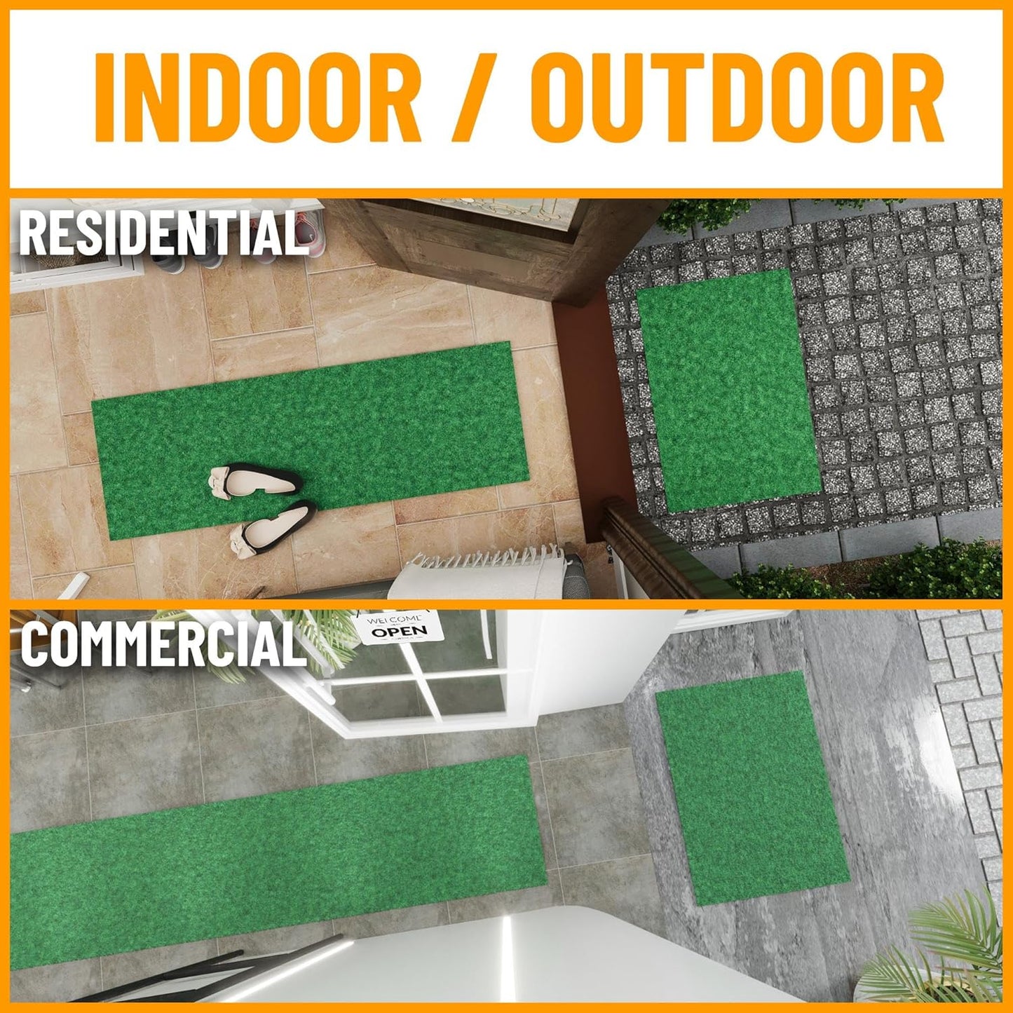 Ottomanson 2'7" x 13' Hallway Runner with Scraper Pile - Extra Durable Non-Slip Rug Mat for Indoor & Outdoor Use - Ideal for Kitchen, Entryway & Garage - High-Traffic Carpet, Green