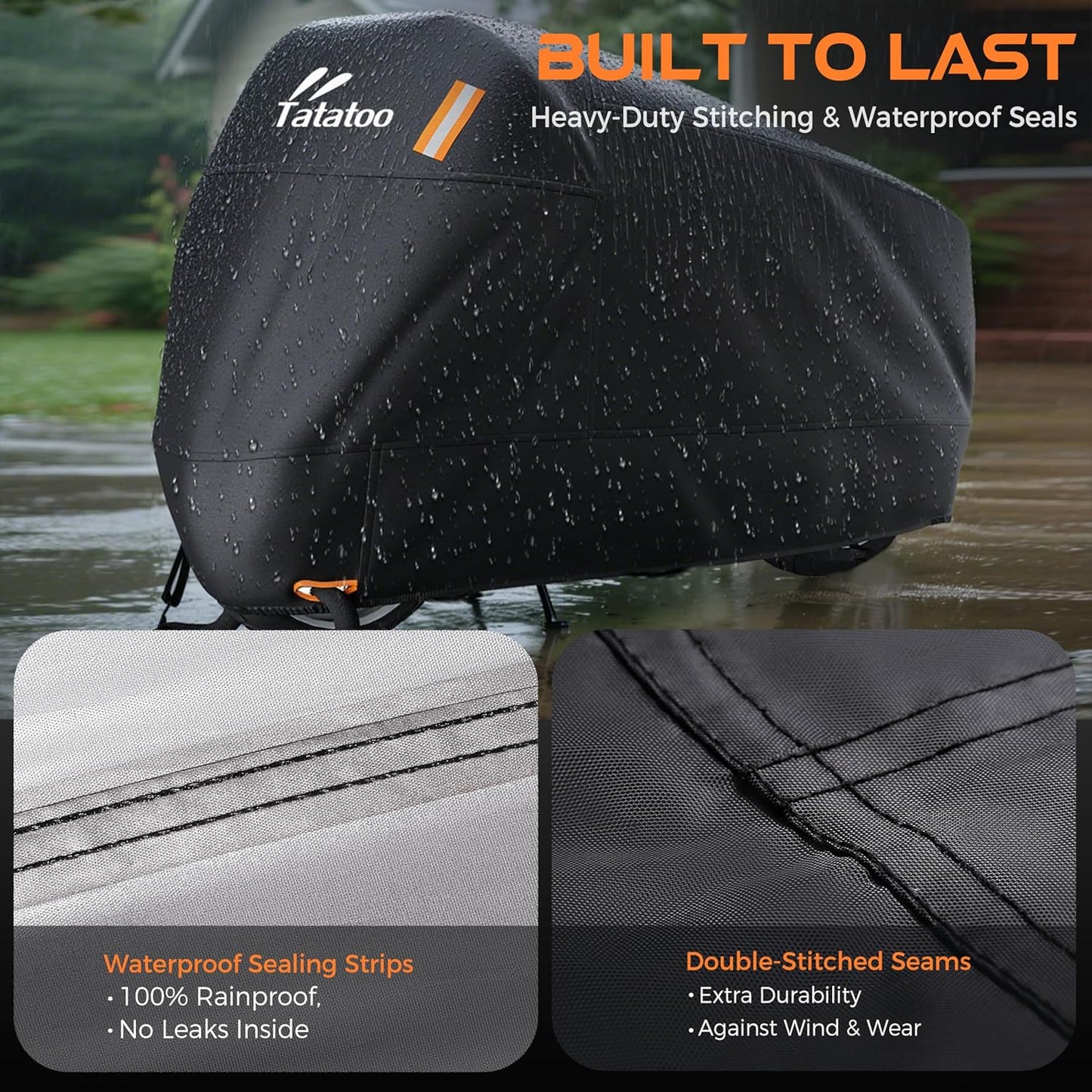 Motorcycle Cover Waterproof Outdoor, 300D Heavy Duty, UV & Rain Resistant, Windproof with 3 Buckles, Fits Most Motorcycles, Cruisers, Sportbikes, Dirt Bikes, Scooters up to 96.5" - XXL Size