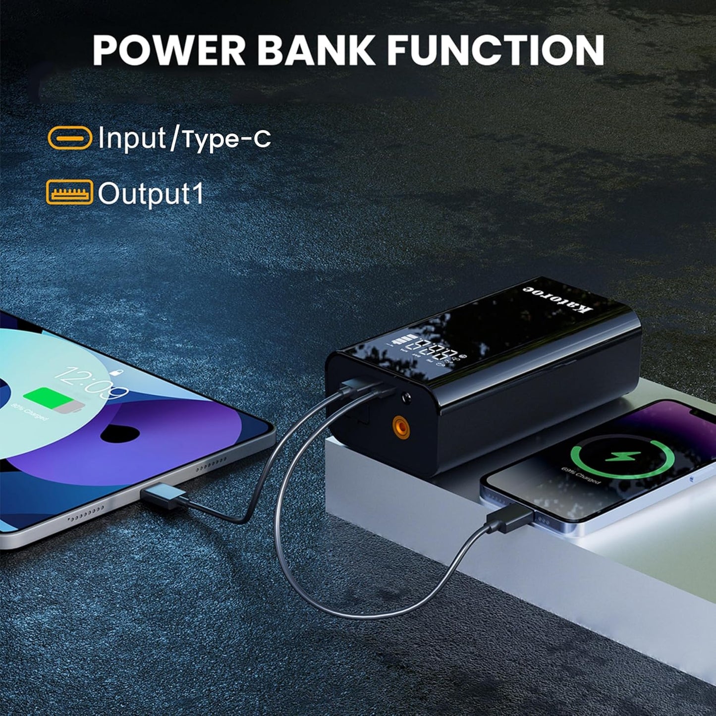 Jump Starter with Air Compressor, 4000A Portable Car Battery Jump Starter (9.0L Gas/7.0L Diesel), 150PSI Tire Inflator 12V Battery Jumper Starter Portable with Jumper Cables, LED Light (Q7-4000A)