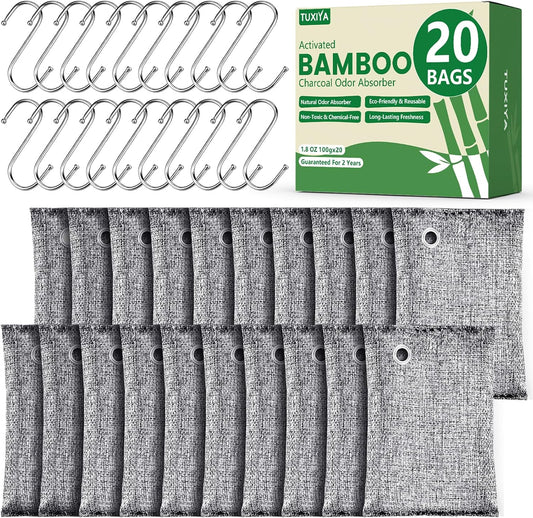 20Pack Activated Charcoal Odor Absorber, Odor Eliminator for Strong 0dor,Shoe Deodorizer,Bamboo Charcoal Air Purifying For in Car,Closet,Shoe, Basement,(100g /3.53oz Each)