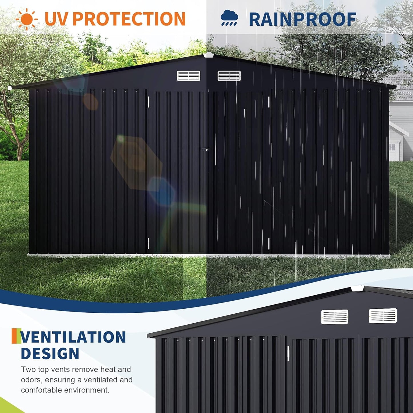 8x10 FT Metal Storage Sheds Outdoor with Floor, Metal ToolShed with Lockable Door, Metals Yard Sheds Metals Garden Shed Kit, MetalUtility Sheds Buildings with Air Vent for Backyard Garden Patio Lawn